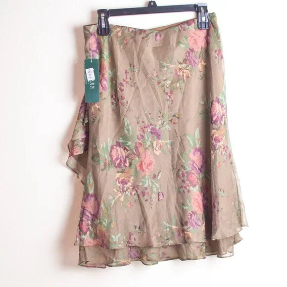 NWT Ralph Lauren Polyester Floral Midi Skirt in Earth Tones MP - Picture 4 of 9